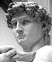 A dithered photograph of Michelangelo's David